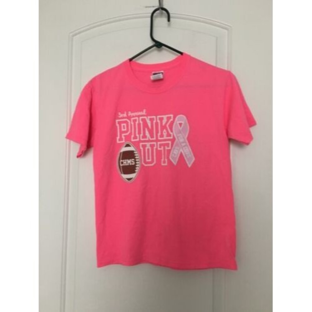 Jerzees Women’s Juniors Short Sleeve T-Shirt “Cancer Awareness” Size Large Pink